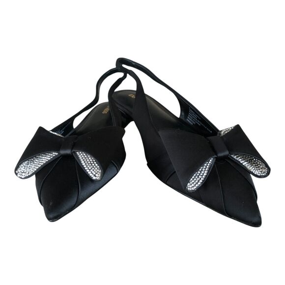 Express Women's Rhinestone Embellished Bow Pointed Toe Slip On Flats Black  Sz 8 - Picture 2 of 10